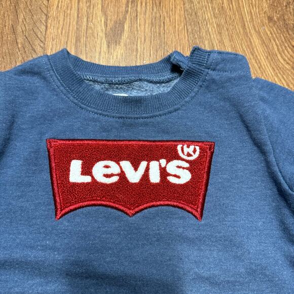 Levis Baby Boys Blue Red Logo Sweatshirt Size 24M Toddler Soft Snap Neck - Picture 3 of 7